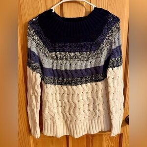 Chaps Size Medium Knit Sweater W Rivers Valleys Blue Crew Neck Capsule Wardrobe